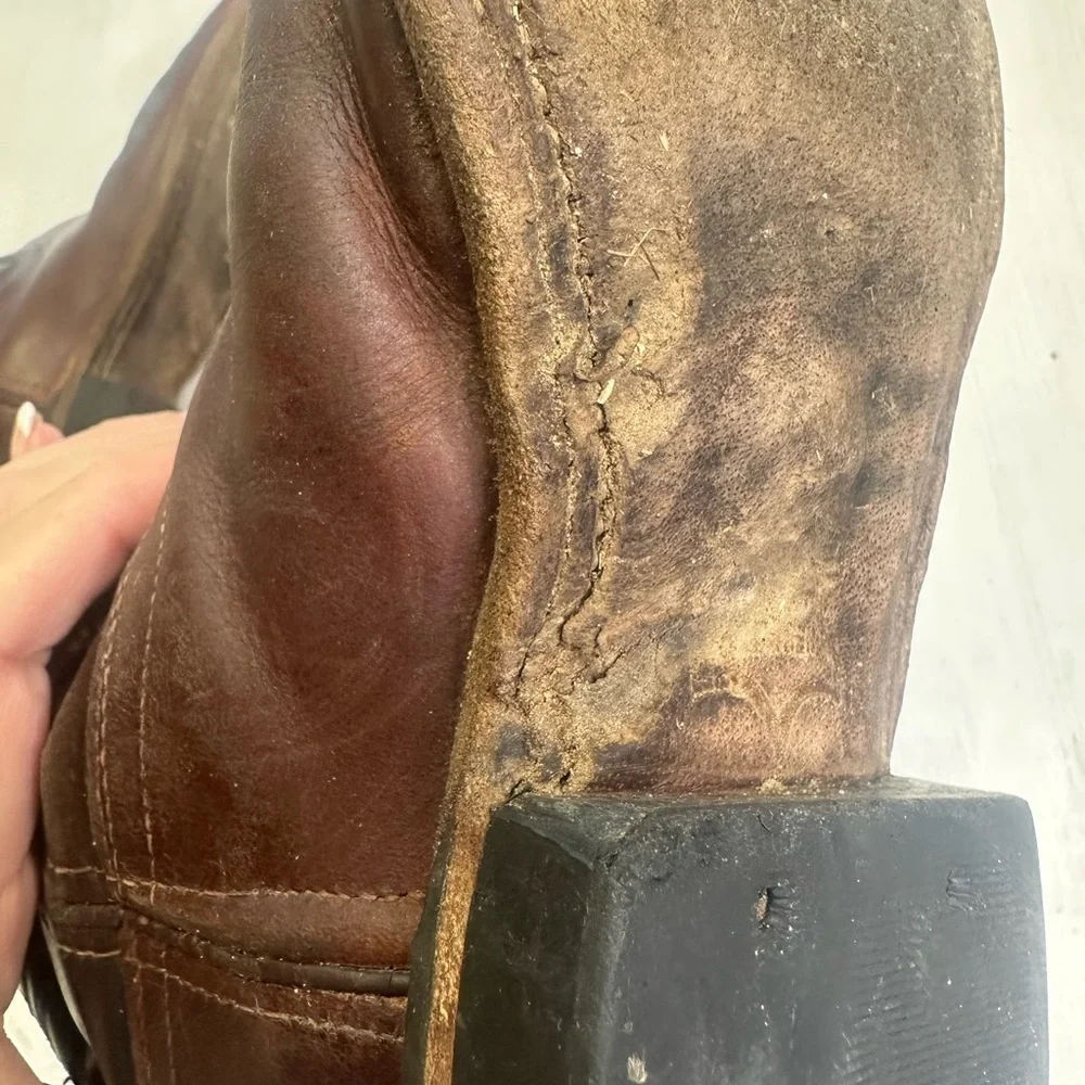Old West Kids Cowboy Boots Brown Leather Square Toe Western Youth Size 3D